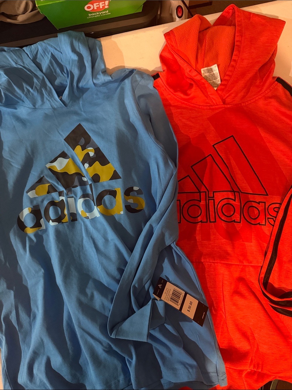 adidas Kids' Hooded Logo Tops in Blue & Red-Orange
